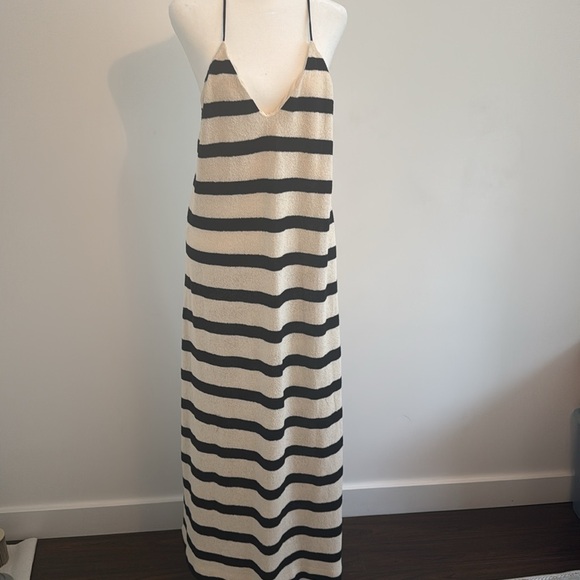 Massimo Dutti Black and Cream Striped Maxi Dress - Picture 5 of 9